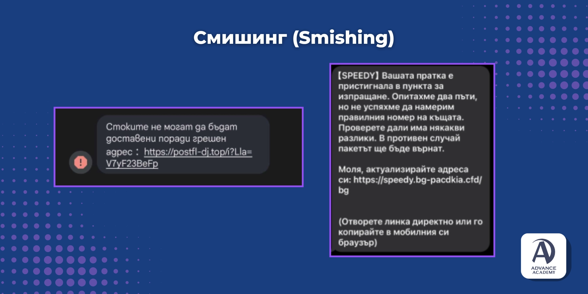 Примери за Смишинг - Наръчник за Киберсигурност от Advance Academy