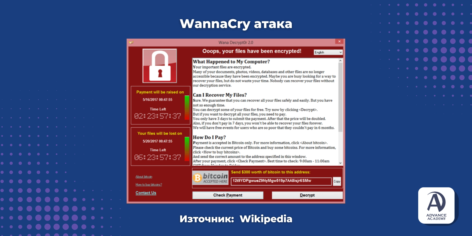 WannaCry атака - Наръчник за Киберсигурност от Advance Academy