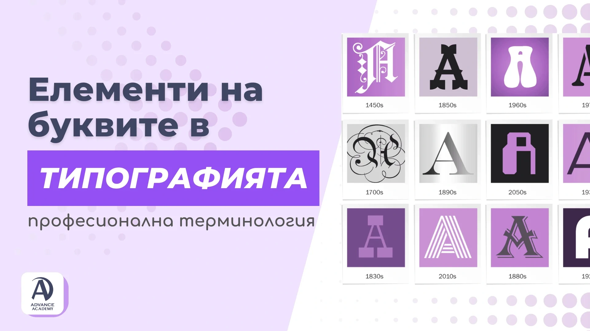 Елементи на буквите в типографията - професионална терминология