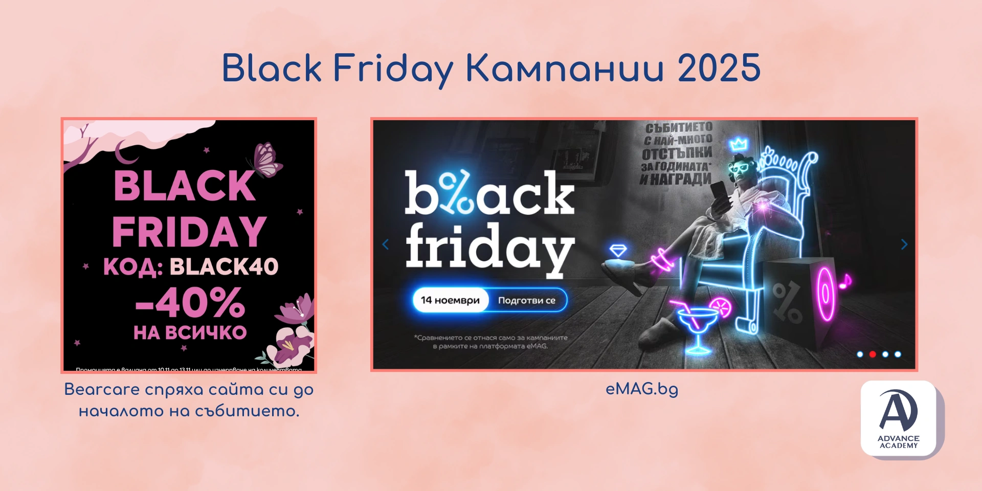 Black Friday кампании през 2025 година - използвани за пример в статия на Advance Academy