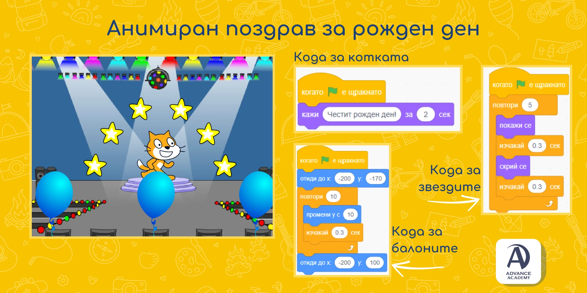 Примерен мини проект в Scratch - използван в статията на Advance Academy