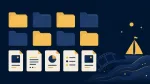 Абстрактна илюстрация на подредени папки и файлове с филмова лента и вълни