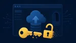 Илюстрация на уебсайт с облачен backup, счупен ключ и отключен катинар