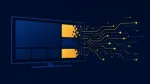 Абстрактна илюстрация на смарт телевизор, от който AI премахва рекламните блокове